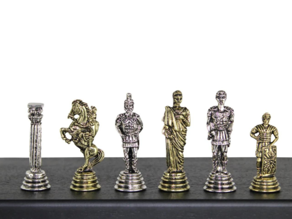 Romische Schachfiguren aus Metall Nickel & Messing 2.5 Zoll