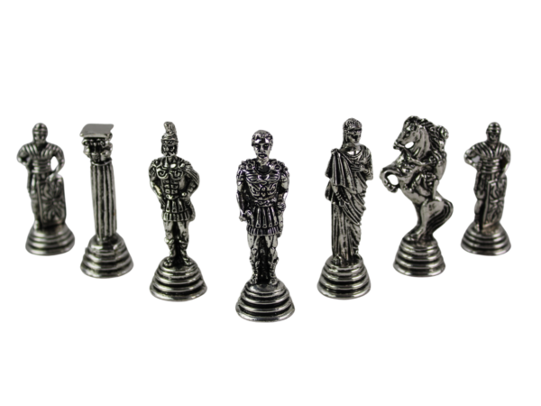 Romische Schachfiguren aus Metall Nickel & Messing 2.5 Zoll – Bild 3