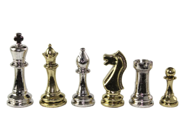 Staunton Metall-Schachfiguren, Nickel und Messing, 9,6 cm