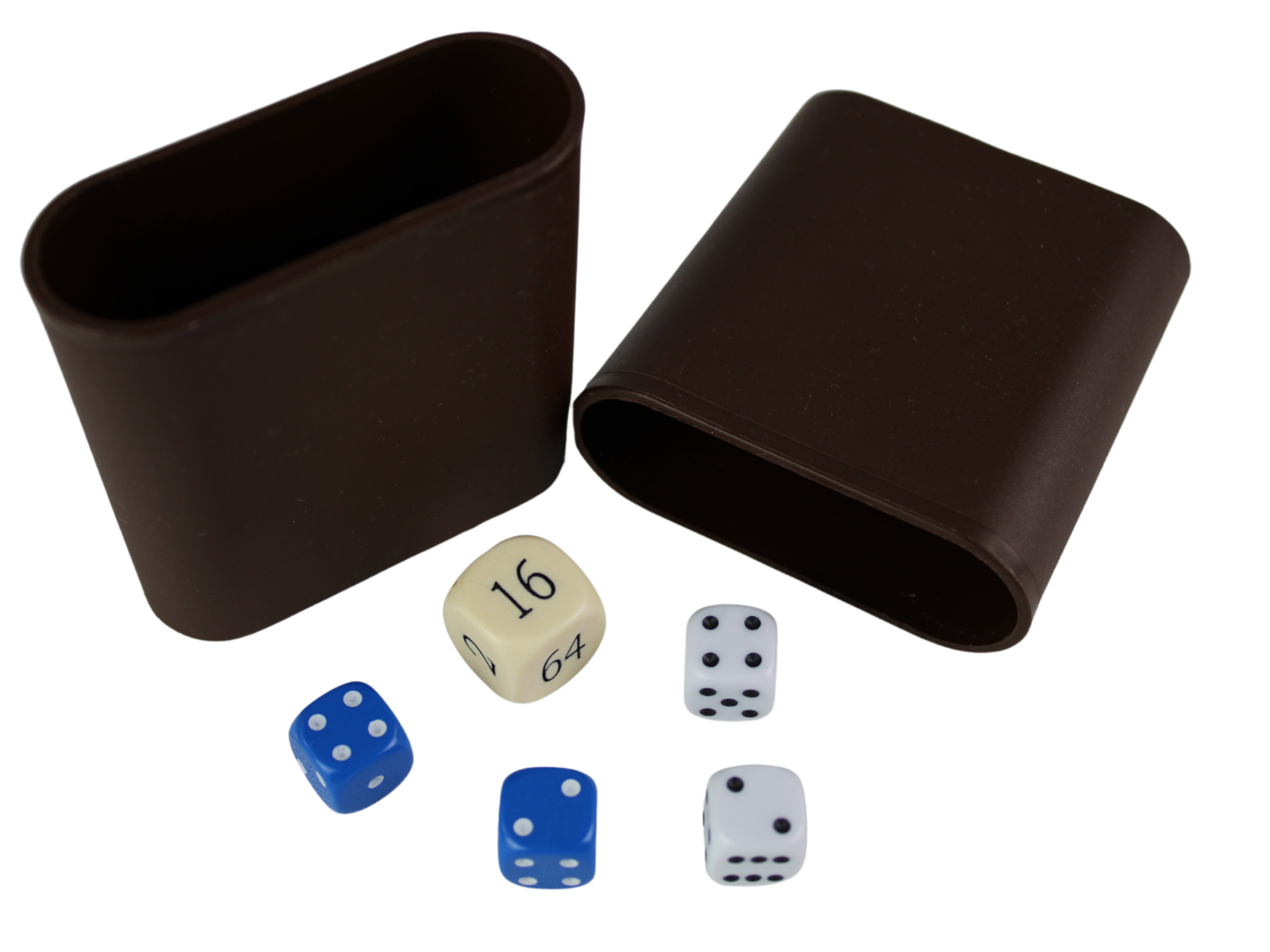 Replacement Backgammon Dice Set & Dice cups- Cream Doubling Cube - White & Blue Dices