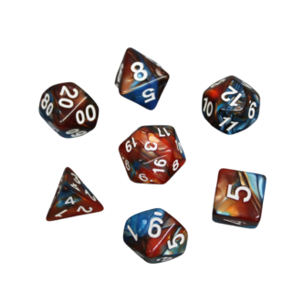 Rustikales Braun & Konigsblau Gemischt Marmoriertes DND-Wurfelset, 7-teiliges Wurfelset, Rollenspiel-Wurfel