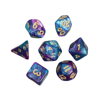 Galaxie Blau & Lila Marmoriertes DND-Wurfelset, 7-teiliges Wurfelset, Rollenspiel-Wurfel