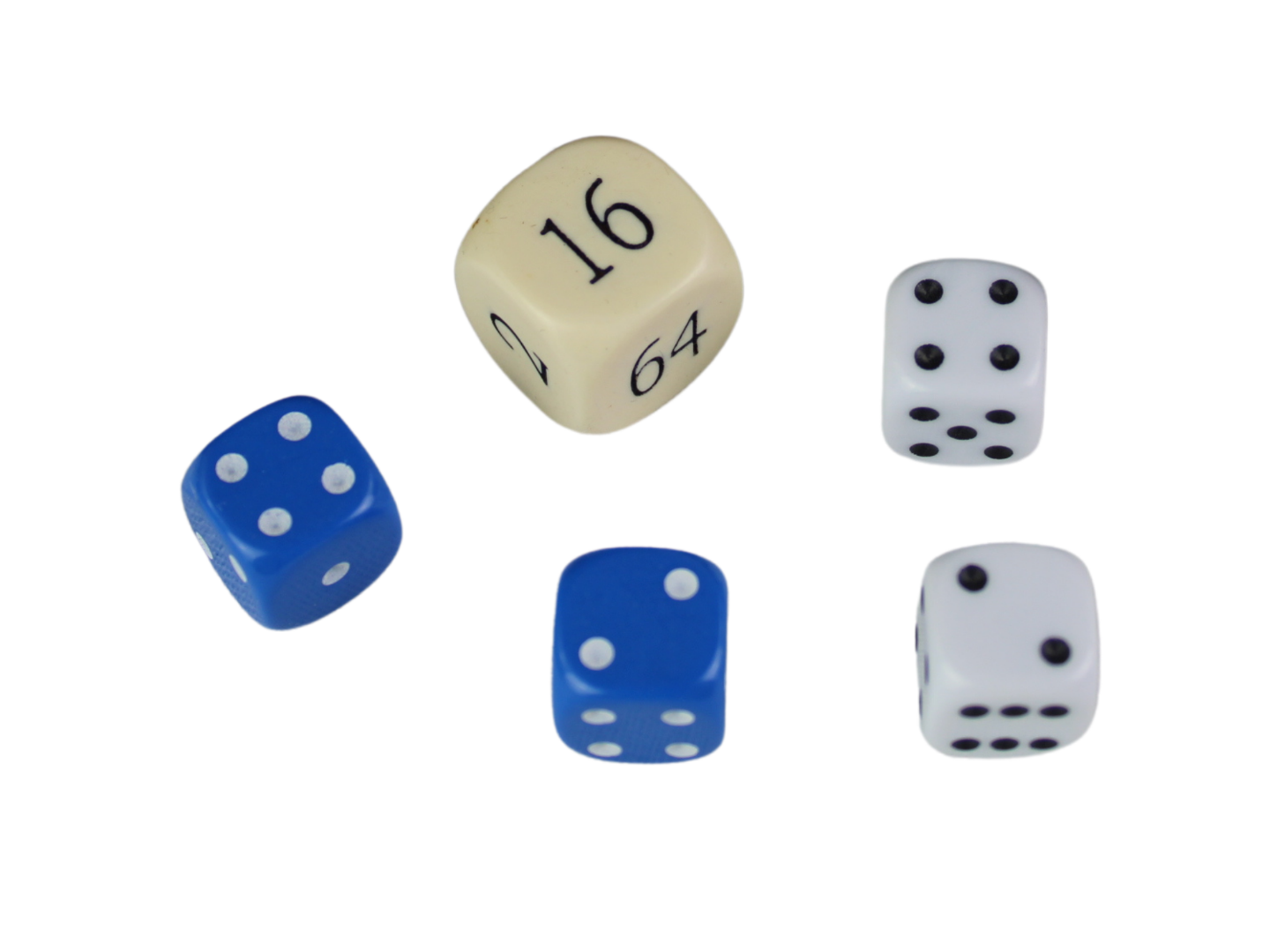 Replacement Backgammon Dice Set - Cream Doubling Cube - White & Blue Dices