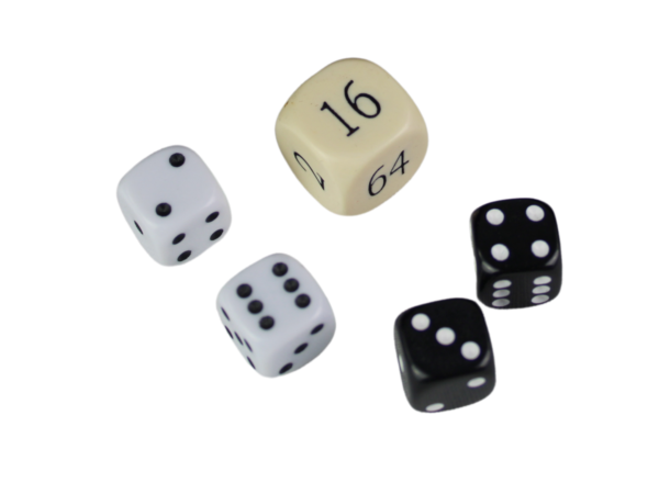 Ersatz-Backgammon-Wurfelset - Cremefarbener Verdopplungswurfel - Weie & Schwarze Wurfel
