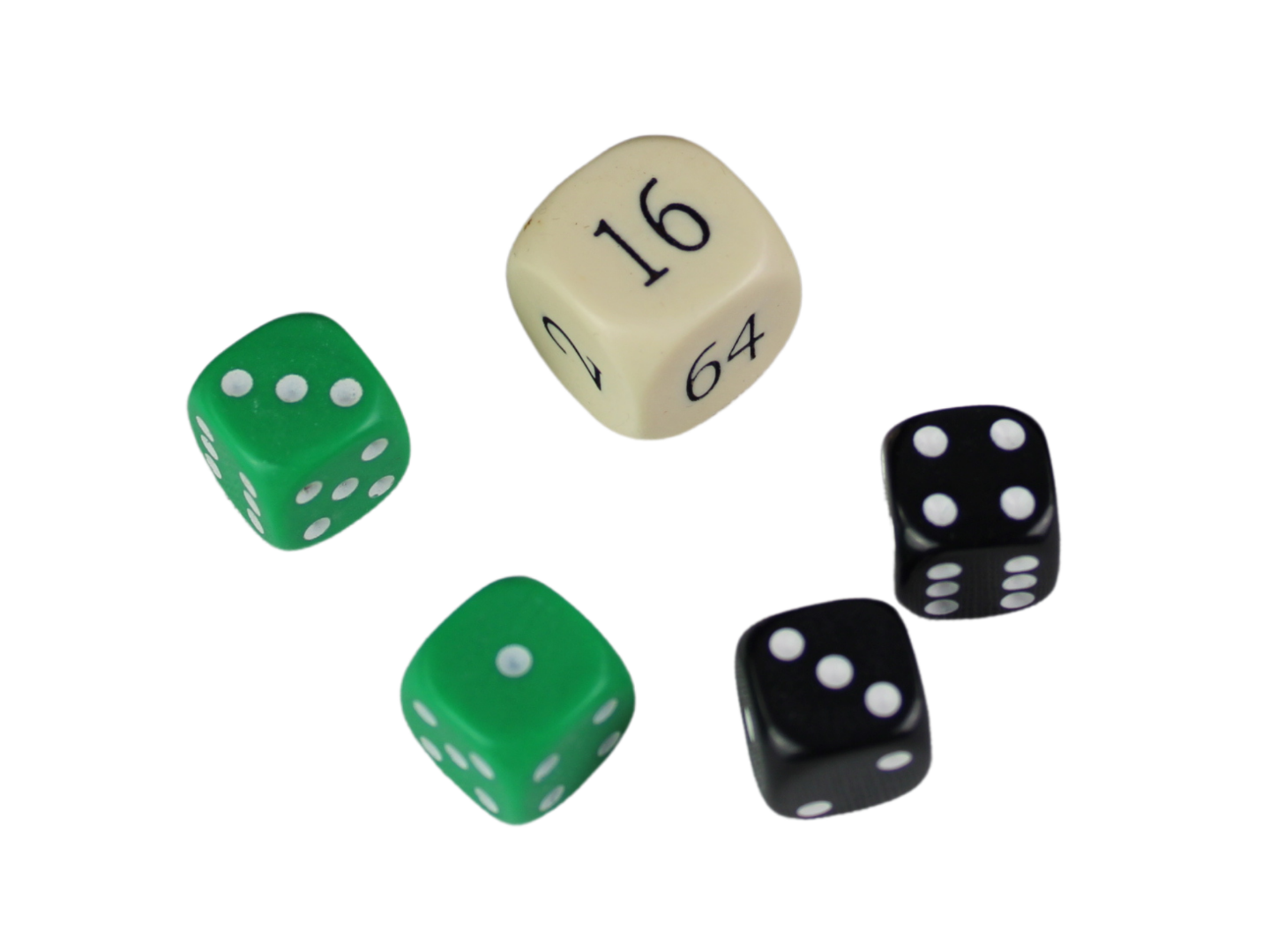 Ersatz-Wurfelset fur Backgammon - Cremefarbener Verdopplungswurfel - Schwarze & Grune Wurfel