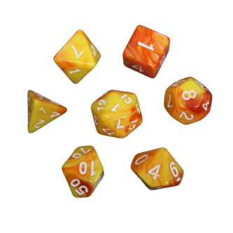 Feuerorange & Gelb Marmoriertes DND-Wurfelset, 7-teiliges Wurfelset, Rollenspiel-Wurfel