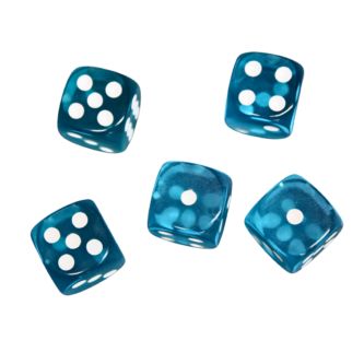 Transluzente Hellblaue 14 mm D6 Rollenspiel-Wurfel mit Weien Punkten