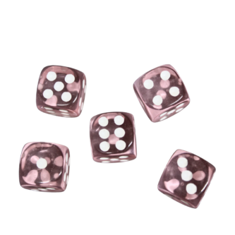 Transluzente Hellrosa 14 mm D6 Rollenspiel-Wurfel mit Weien Punkten