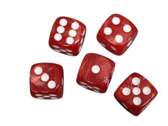 D6 Wurfel mit Tiefrotem Rundmarmor-Effekt, 16 mm, mit Weien Punkten