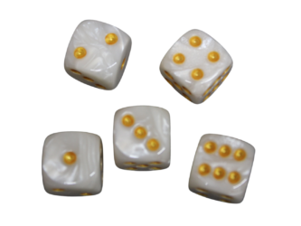 D6 Wurfel mit Perlweiem Rundmarmor-Effekt, 16 mm, mit Gelben Punkten