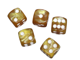 D6 Wurfel mit Sonnenuntergang-Gold Rundmarmor-Effekt, 16 mm, mit Weien Punkten