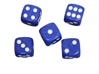 Konigsblaue, abgerundete D6-Wurfel mit Marmoreffekt  16 mm  mit weien Punkten