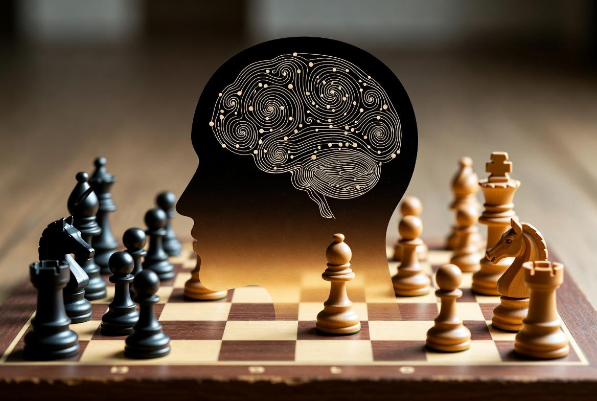 Alt text: Intense chess match between grandmasters captured in hyperrealistic detail.